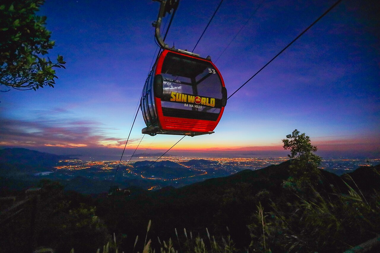 Ba Na Hills cable car at dusk